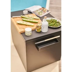 Desserte roulante fermée pour plancha en acier noir Forge Adour - 81 x 63 x 74 cm