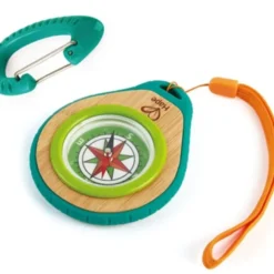 Ensemble boussole et mousqueton en bambou Hape à partir de 5 ans - 10 x 8 x 2 cm
