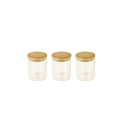 Ensemble de 3 boîtes à épices 190 ml en verre et bambou 8,5 x6,5 cm