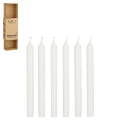 Ensemble de 6 bougies flambeau blanches - Ø 2,2 x H 25 cm