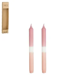 Ensemble de 2 bougies flambeau dipdye rose - Ø 2,2 x H 25 cm