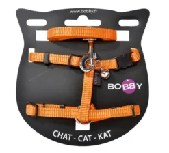 Ensemble sellerie pour chat coloris orange en nylon harnais et laisse Bobby Safe - Taille XS