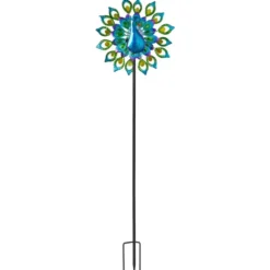 Eolienne solaire Paon coloris bleu en métal Smartgarden - 131 x 37,5 x 19,5 cm