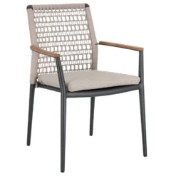 Fauteuil anthracite en aluminium, teck et corde Bizzotto Maddox - 56 x 60 x 82,5 cm