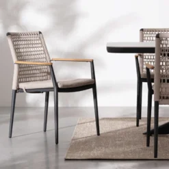 Fauteuil anthracite en aluminium, teck et corde Bizzotto Maddox - 56 x 60 x 82,5 cm