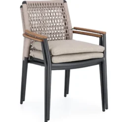 Fauteuil anthracite en aluminium, teck et corde Bizzotto Maddox - 56 x 60 x 82,5 cm