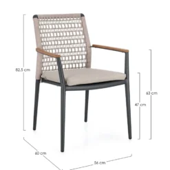 Fauteuil anthracite en aluminium, teck et corde Bizzotto Maddox - 56 x 60 x 82,5 cm