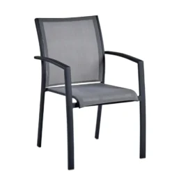 Fauteuil de jardin coloris gris en aluminium et textilène Carlina - 63 x 56 x 86,5 cm