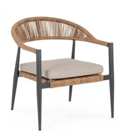 Fauteuil empilable anthracite et naturel, aluminium et résine Bizzotto Jandia - 69 x 75 x 41 cm