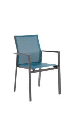 Fauteuil en aluminium graphite et toile en textylène bleue Abelia - 61 x 56 x 87 cm