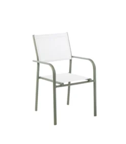 Fauteuil en aluminium vert et toile polyester blanc Niello - 87 x 51 x 56 cm