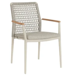 Fauteuil grège en aluminium, teck et corde Bizzotto Maddox - 56 x 60 x 82,5 cm