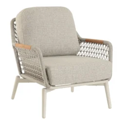 Fauteuil grège en aluminium, teck et corde Bizzotto Eulero - 75 x 98 x 85 cm