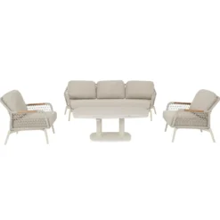 Fauteuil grège en aluminium, teck et corde Bizzotto Eulero - 75 x 98 x 85 cm