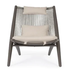 Fauteuil lounge coloris cocoa en aluminium et corde Bizzotto Aloha - 66 x 84 x 98 cm