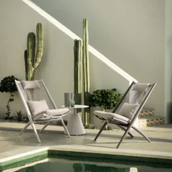 Fauteuil lounge coloris cocoa en aluminium et corde Bizzotto Aloha - 66 x 84 x 98 cm