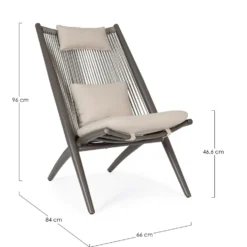 Fauteuil lounge coloris cocoa en aluminium et corde Bizzotto Aloha - 66 x 84 x 98 cm