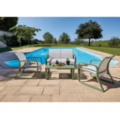 Fauteuil lounge Quenza II-padded coloris vert en aluminium