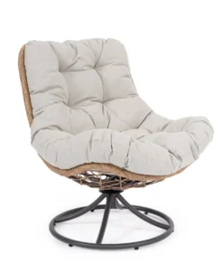 Fauteuil pivotant Aralia coloris gris en corde - 72 x 83 x 93 cm
