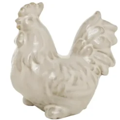 Figurine coq en porcelaine beige Hahnina - 14,5 x 8,5 x 14 cm