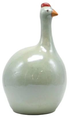 Figurine poule coloris vert en céramique - 15,5 x 15,5 x 26 cm