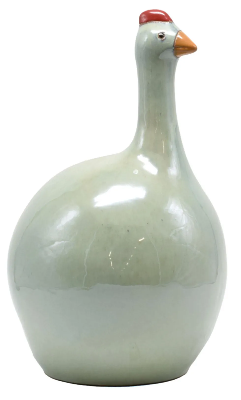 Figurine poule coloris vert en céramique - 15,5 x 15,5 x 26 cm