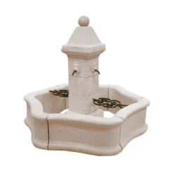Fontaine bassin avec pompe en béton coulé imitation pierre Hairie Grandon Provence - Ø 184 x H 155 cm