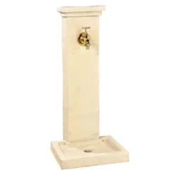 Fontaine borne à colonne carrée en pierre reconstituée imitation schiste beige Hairie Grandon - 82,5 cm