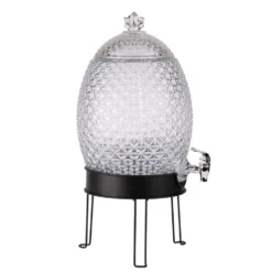 Fontaine en verre transparent forme ananas avec support métal - 10 L