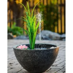 Fontaine ronde avec plantes artificielles - 55x55x30cm