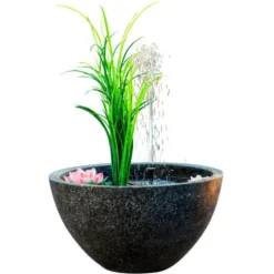 Fontaine ronde avec plantes artificielles - 55x55x30cm