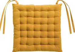 Galette de chaise carrée 36 points en coton recyclé jaune tournesol Zea - 38 x 38 cm