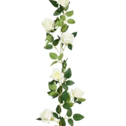Guirlande de roses artificielles blanches - 180 x 15 x 6 cm