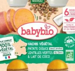Hachis végétal patate douce des Landes lentilles vertes Baby Bio - 2 x 200 g