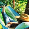 Hamac coloris vert bleu écru en polypropylène Jobek Hamac Kolor - 300 x 100 cm
