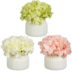 Hortensia artificiel en pot céramique blanc - Ø 17 x H 18 cm