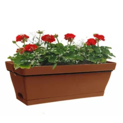 Jardinière avec soucoupe clipsée et support en métal - Roméo - 49 x 28 x 19 cm Terre cuite