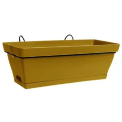 Jardinière avec soucoupe clipsée et support en métal - Roméo - 49 x 28 x 19 cm Jaune curcuma
