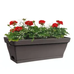 Jardinière avec soucoupe clipsée et support en métal - Roméo - 49 x 28 x 19 cm Taupe