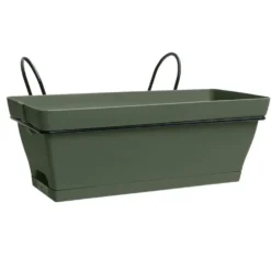 Jardinière avec soucoupe clipsée et support en métal - Babyroméo - 28 x 16 x 10 cm Kaki