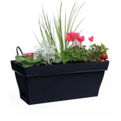 Jardinière avec soucoupe clipsée et support en métal - Babyroméo - 28 x 16 x 10 cm Anthracite