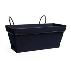 Jardinière avec soucoupe clipsée et support en métal - Babyroméo - 28 x 16 x 10 cm Anthracite