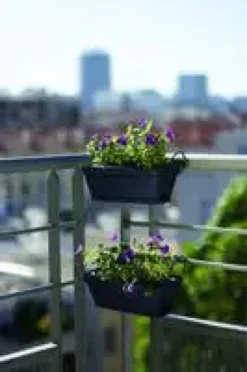 Jardinière avec soucoupe clipsée et support en métal - Babyroméo - 28 x 16 x 10 cm Anthracite