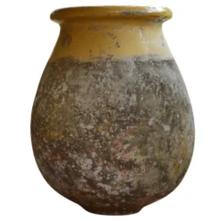 Jarre Biot Goutte patiné avec col émaillé jaune H 70 x Ø 54 cm