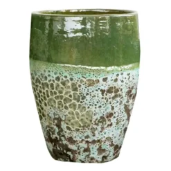 Jarre en grès émaillé fait-main coloris vert Poterie du Bousquet Léon - Ø 30 x H 44 cm