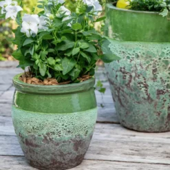 Jarre en grès émaillé fait-main coloris vert Poterie du Bousquet Léon - Ø 30 x H 44 cm