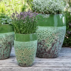 Jarre en grès émaillé fait-main coloris vert Poterie du Bousquet Léon - Ø 30 x H 44 cm