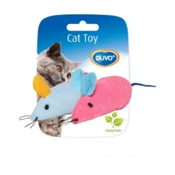Jouet pour chat coloris bleu et rose souris en peluche Duvoplus x 2 - 6 x 5 x 3 cm