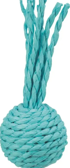 Jouet pour chat coloris multicolore balle hochet et cordelette en papier Trixie - Ø 4 x 11 cm