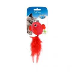 Jouet pour chat coloris rouge oiseau avec plumes Duvoplus - 13 x 10 x 3,5 cm